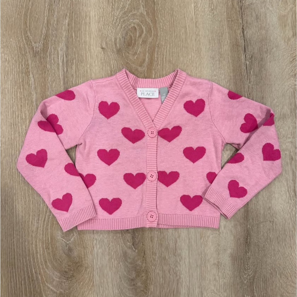 The Children's Place Pink Cardigan with Hot Pink Heart Pattern